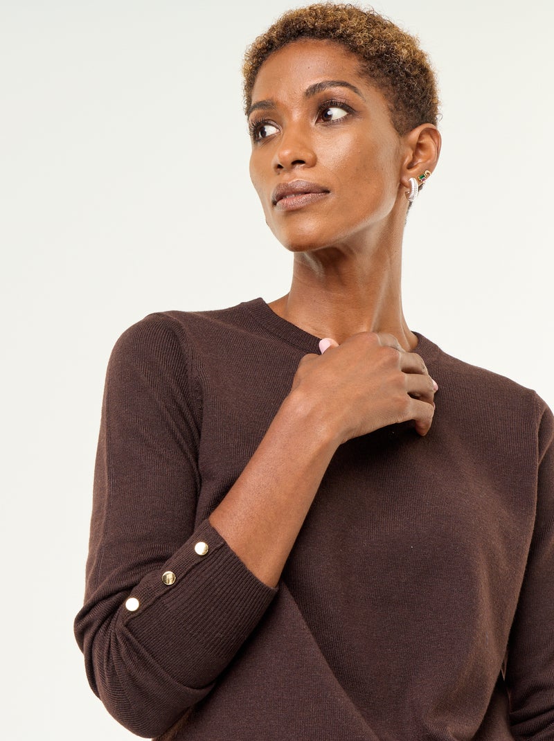 Maglione girocollo in maglia fine Marrone - Kiabi