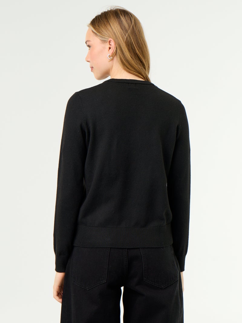 Maglione girocollo in maglia fine Nero - Kiabi