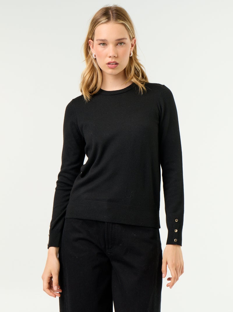 Maglione girocollo in maglia fine Nero - Kiabi