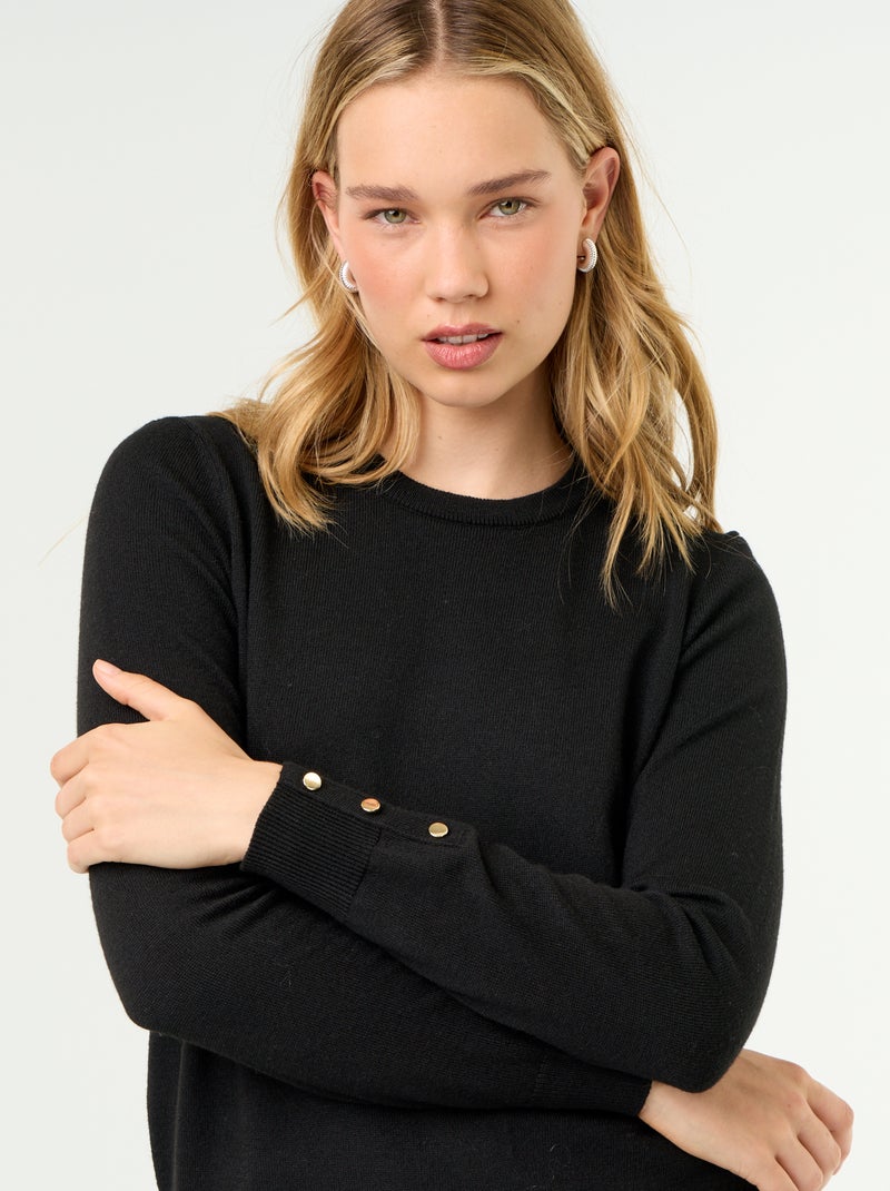 Maglione girocollo in maglia fine Nero - Kiabi