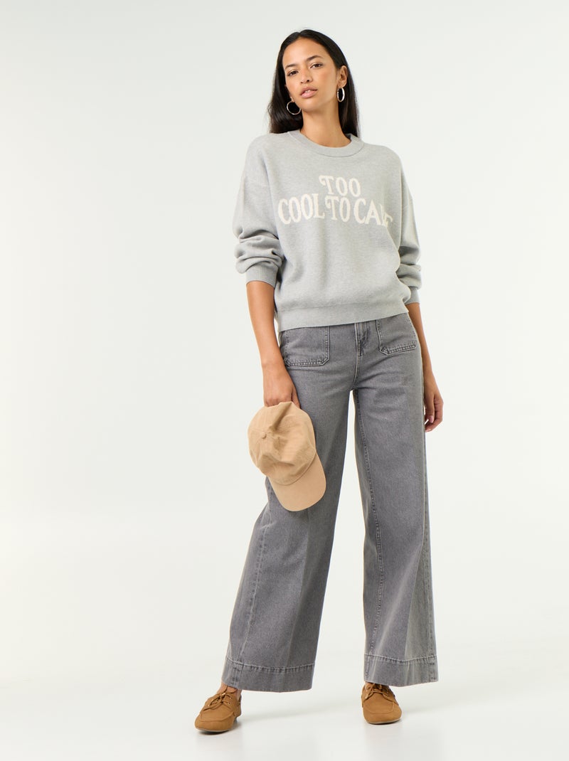 Maglione girocollo in maglia morbida con scritta Grigio - Kiabi