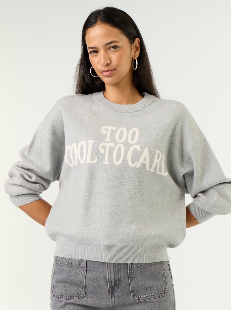 Maglione girocollo in maglia morbida con scritta Grigio - Kiabi