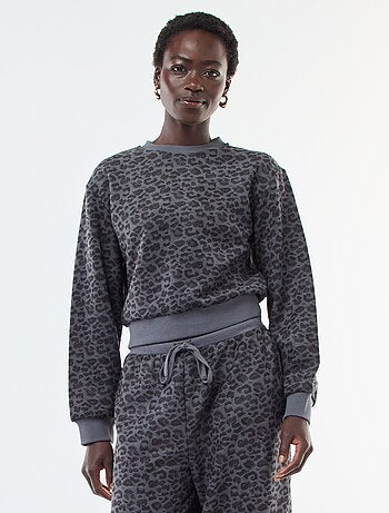 Maglione girocollo leopardato effetto peluche