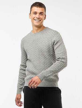 Pullover girocollo mini treccia tinta unita