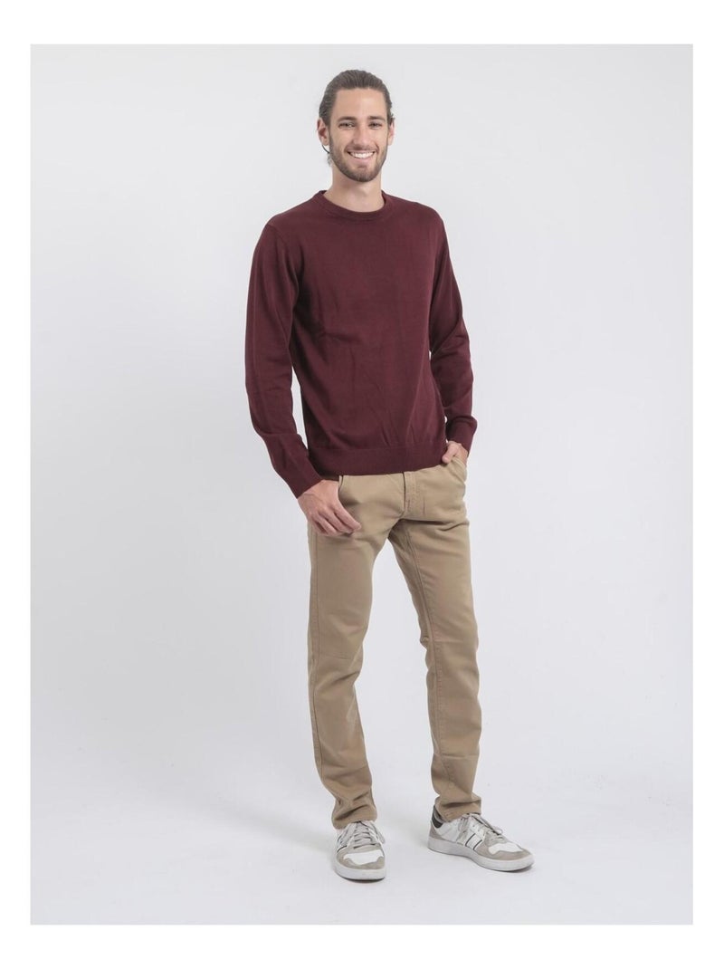 Maglione girocollo puro cotone LADARKO Bordeaux - Kiabi