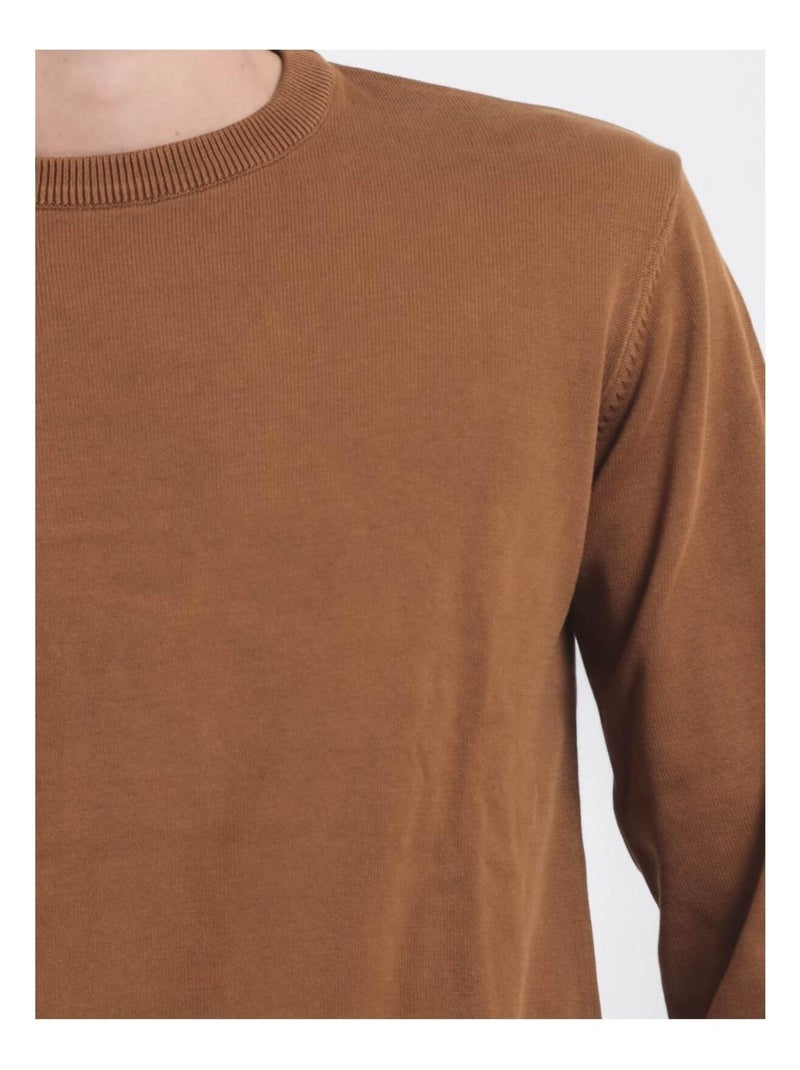 Maglione girocollo puro cotone LADARKO Marrone caramello - Kiabi