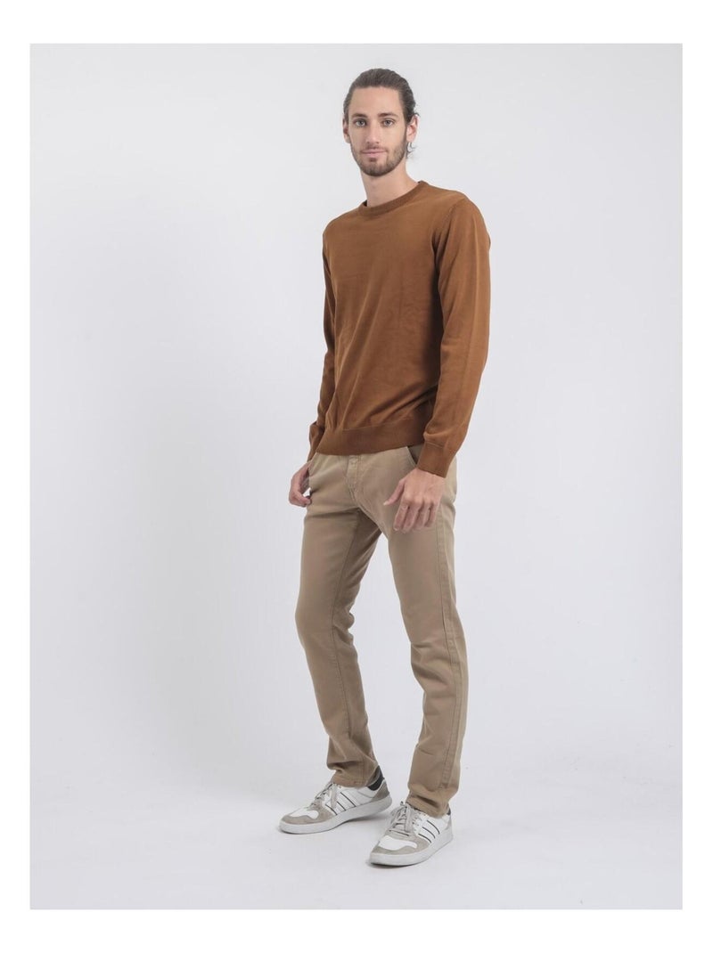 Maglione girocollo puro cotone LADARKO Marrone caramello - Kiabi