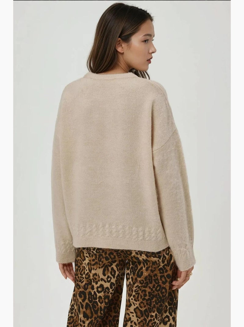 Maglione girocollo testurizzato con dettagli a treccia hiccup Crema - Kiabi