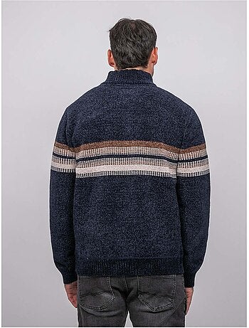 Maglione in ciniglia con collo camionista, zip e righe latoria