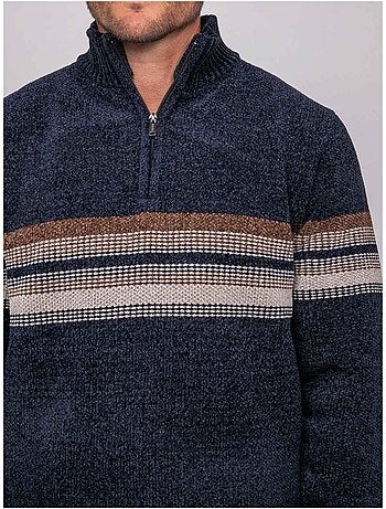 Maglione in ciniglia con collo camionista, zip e righe latoria