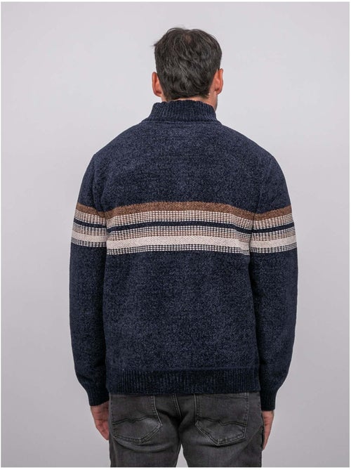 Maglione in ciniglia con collo camionista, zip e righe latoria - Kiabi