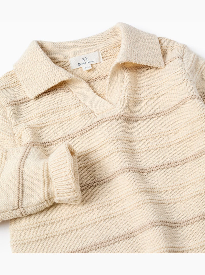 Maglione in cotone con collo polo Bianco - Kiabi