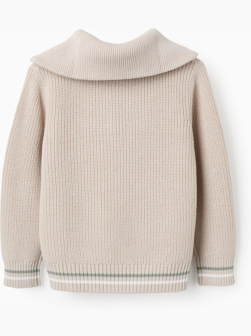 Maglione in cotone lavorato a maglia con mezza zip b&s Beige - Kiabi