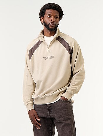 Maglione in French Terry con collo a lupetto e zip