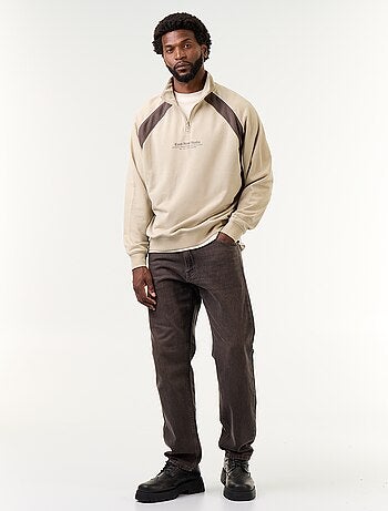 Maglione in French Terry con collo a lupetto e zip