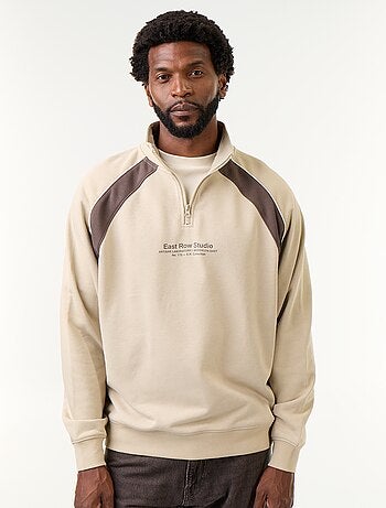Maglione in French Terry con collo a lupetto e zip