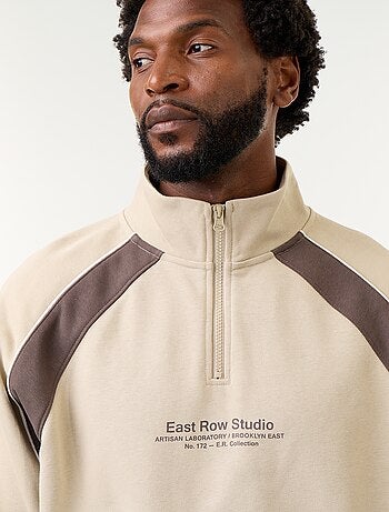 Maglione in French Terry con collo a lupetto e zip