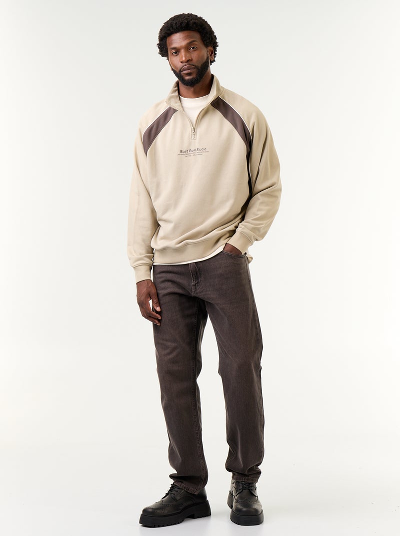 Maglione in French Terry con collo a lupetto e zip Beige - Kiabi
