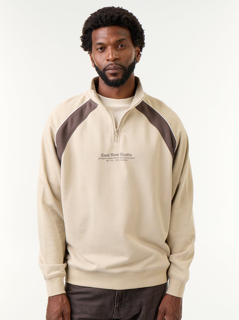 Maglione in French Terry con collo a lupetto e zip Beige - Kiabi
