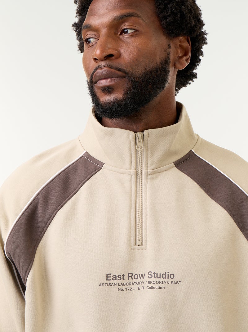 Maglione in French Terry con collo a lupetto e zip Beige - Kiabi
