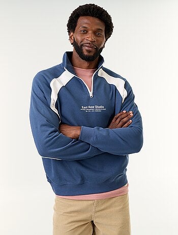 Maglione in French Terry con collo a lupetto e zip