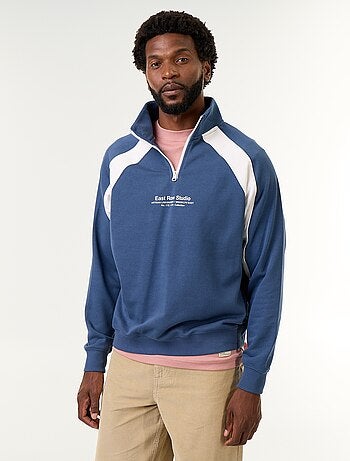 Maglione in French Terry con collo a lupetto e zip
