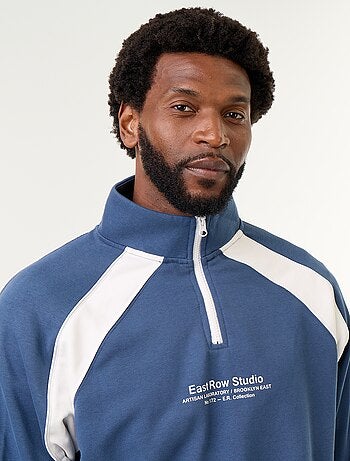Maglione in French Terry con collo a lupetto e zip
