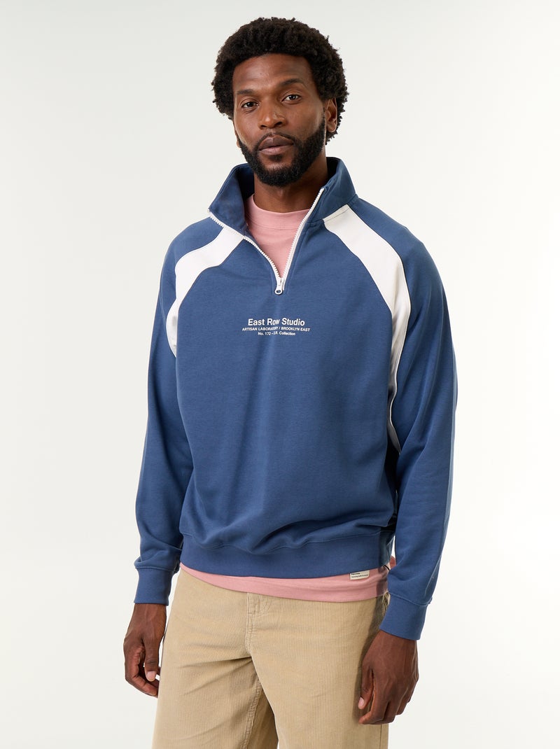 Maglione in French Terry con collo a lupetto e zip Blu - Kiabi