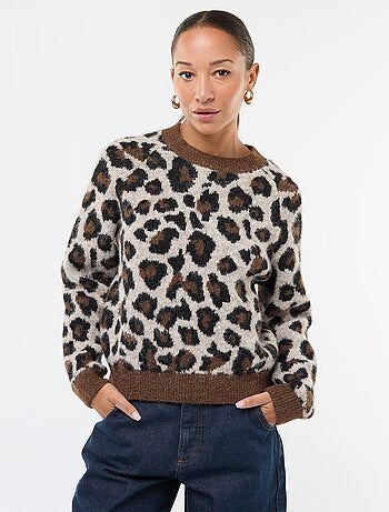 Maglione in jacquard con stampa leopardata