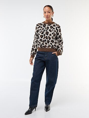 Maglione in jacquard con stampa leopardata