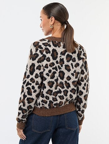 Maglione in jacquard con stampa leopardata