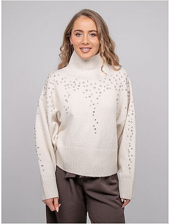 Maglione in maglia a collo alto decorato con strass kobilie