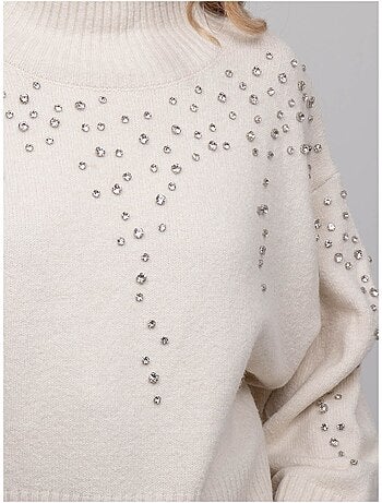Maglione in maglia a collo alto decorato con strass kobilie