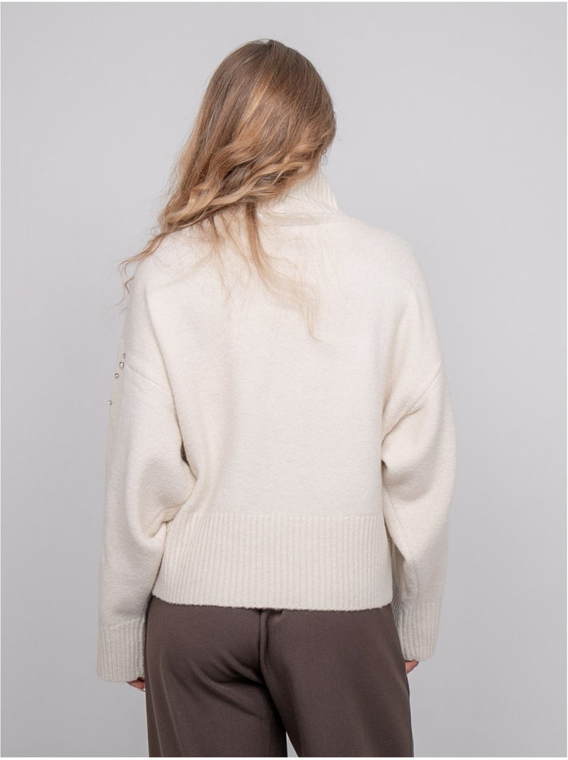 Maglione in maglia a collo alto decorato con strass kobilie Ecru - Kiabi