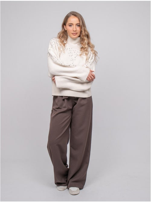 Maglione in maglia a collo alto decorato con strass kobilie - Kiabi