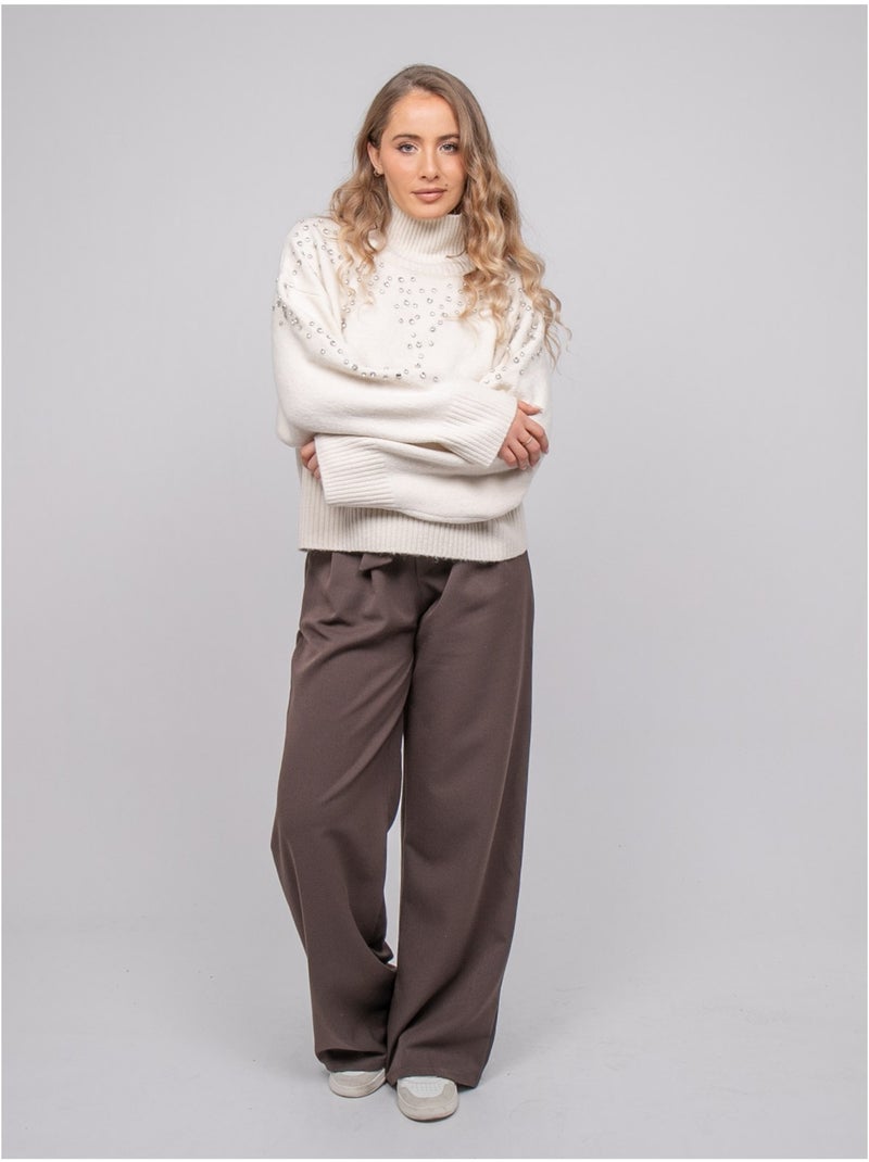 Maglione in maglia a collo alto decorato con strass kobilie Ecru - Kiabi