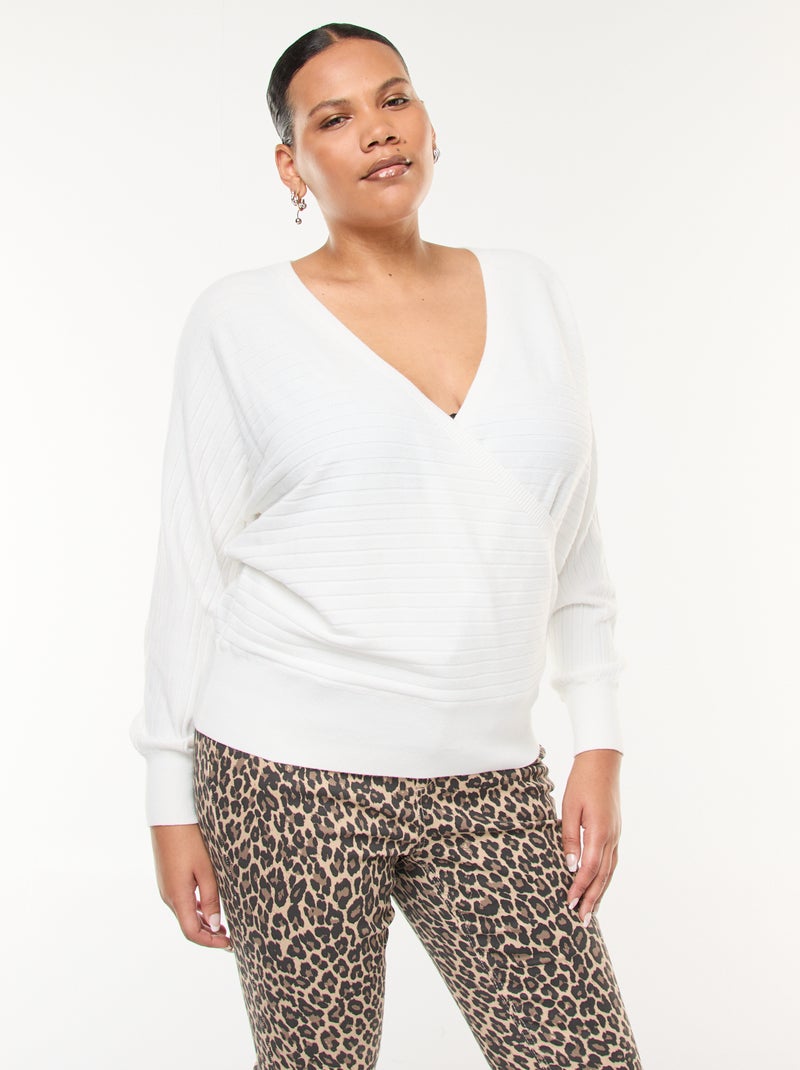 Maglione in maglia a coste Bianco - Kiabi