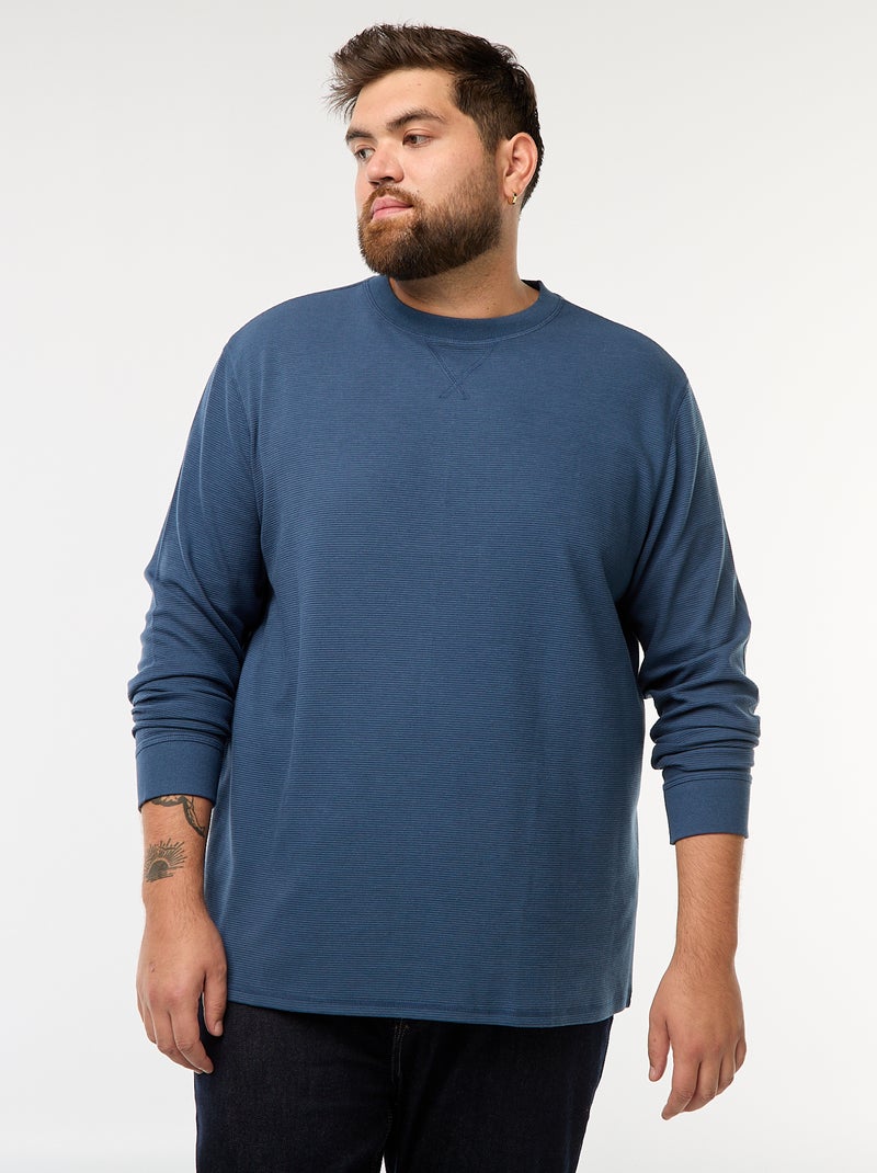 Maglione in maglia a coste con collo rotondo Blu - Kiabi