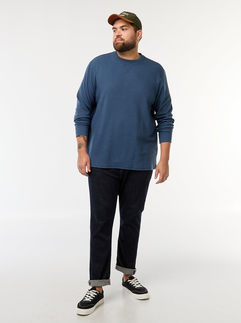 Maglione in maglia a coste con collo rotondo Blu - Kiabi