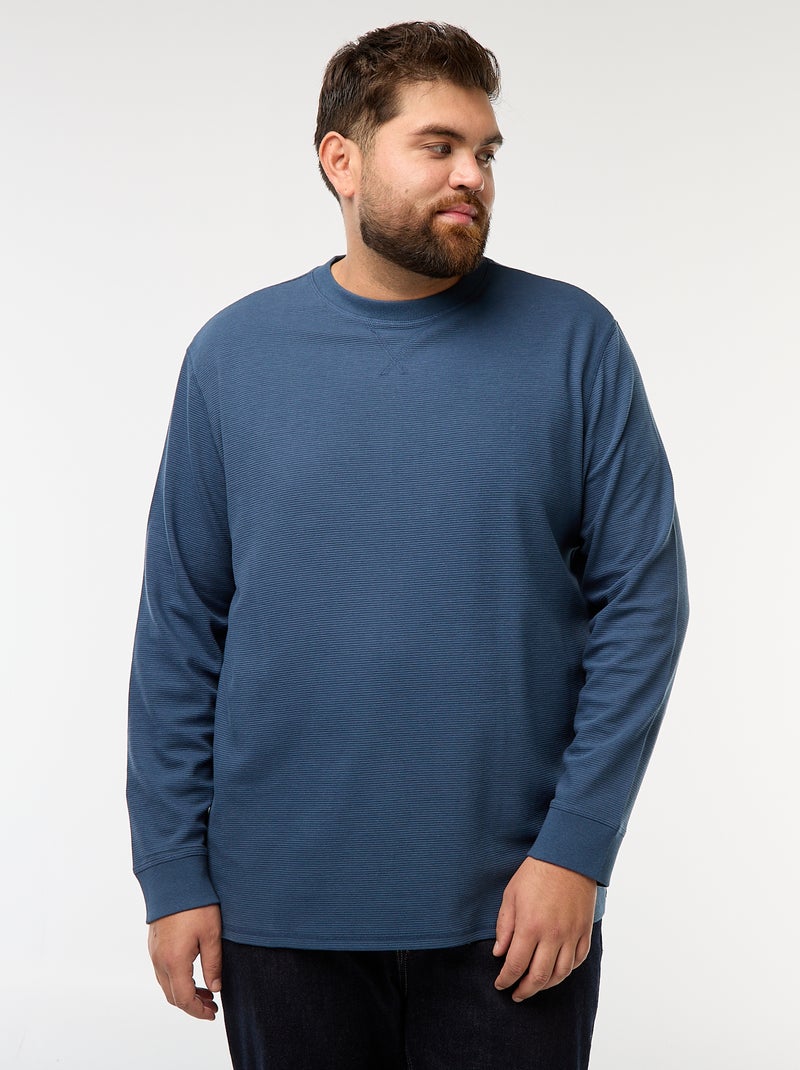 Maglione in maglia a coste con collo rotondo Blu - Kiabi