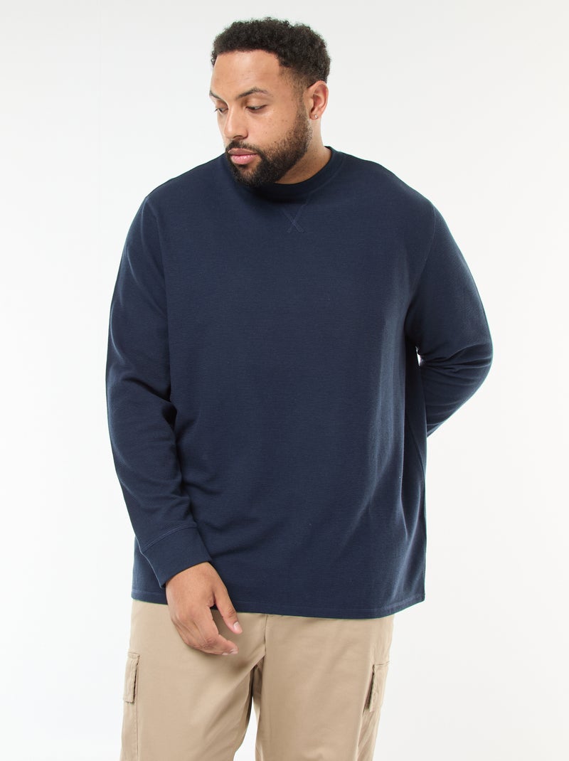 Maglione in maglia a coste con collo rotondo Blu - Kiabi