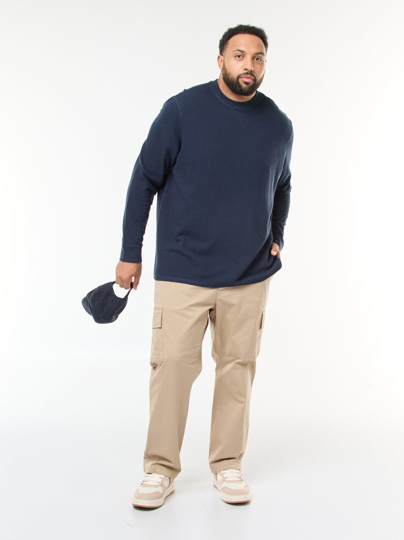 Maglione in maglia a coste con collo rotondo Blu - Kiabi