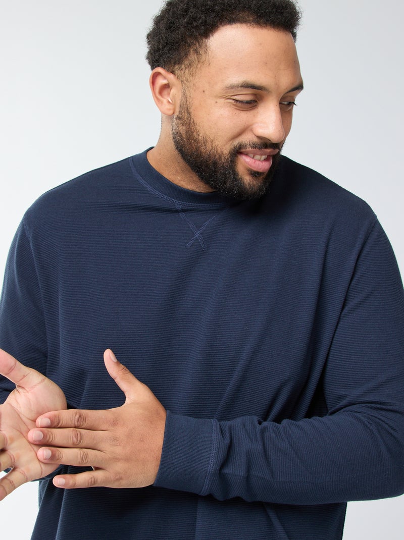 Maglione in maglia a coste con collo rotondo Blu - Kiabi