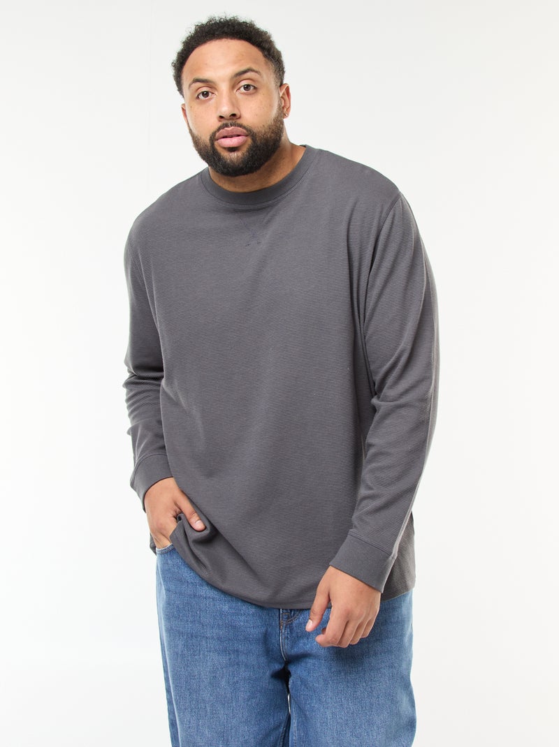 Maglione in maglia a coste con collo rotondo Grigio - Kiabi