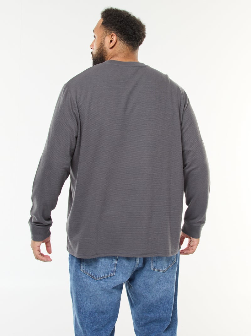 Maglione in maglia a coste con collo rotondo Grigio - Kiabi