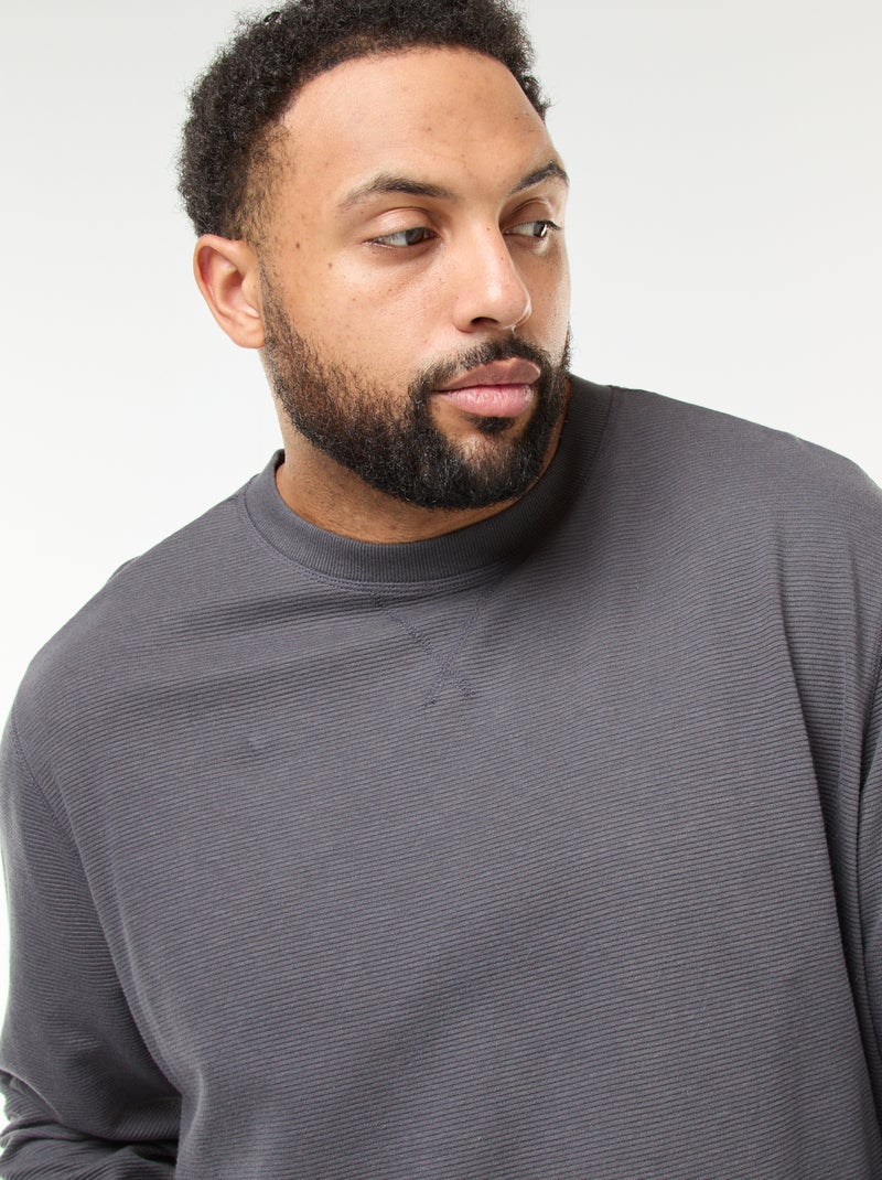 Maglione in maglia a coste con collo rotondo Grigio - Kiabi