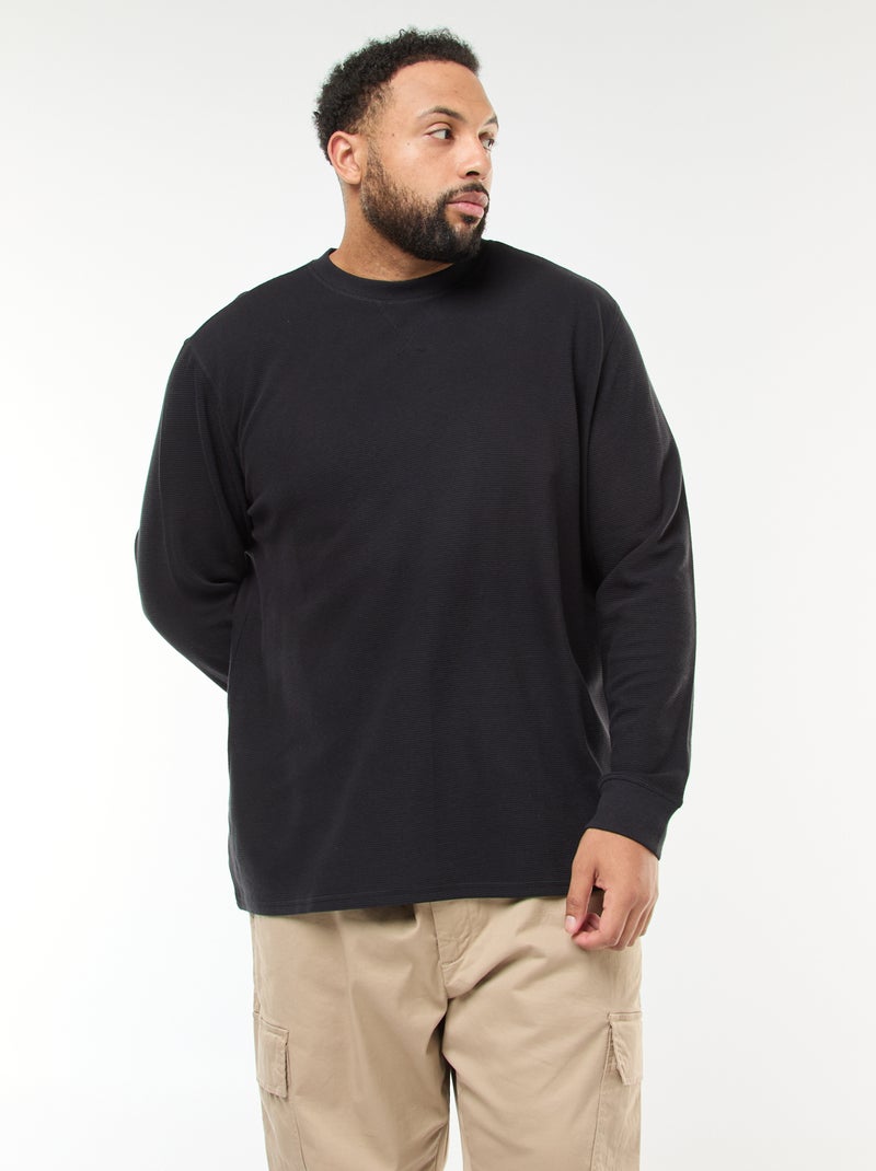 Maglione in maglia a coste con collo rotondo Nero - Kiabi