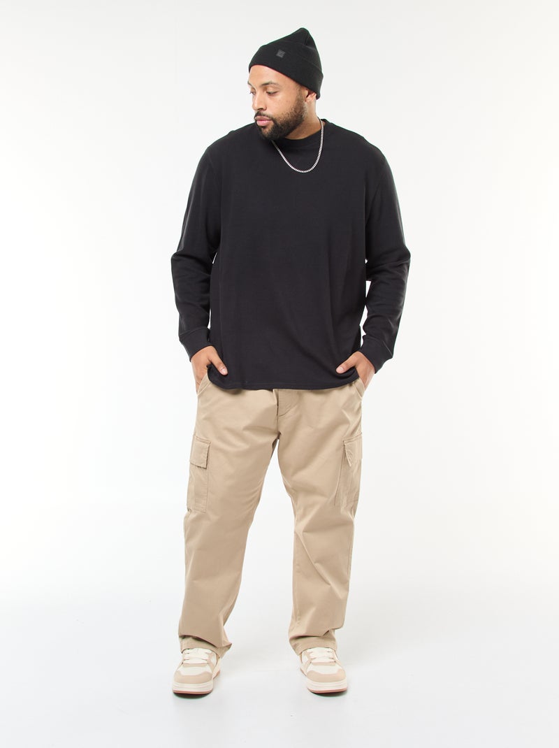 Maglione in maglia a coste con collo rotondo Nero - Kiabi