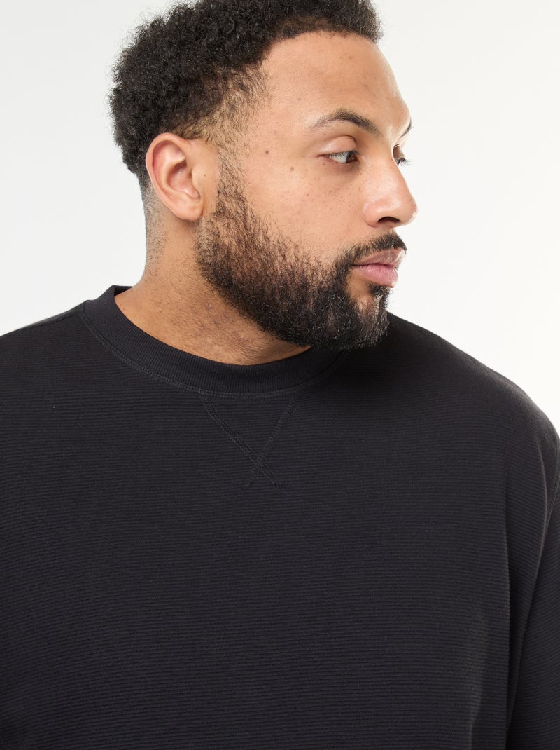 Maglione in maglia a coste con collo rotondo Nero - Kiabi