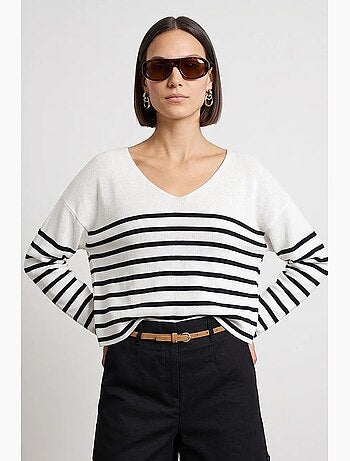 Maglione in maglia a coste con scollo a v a righe dilvin